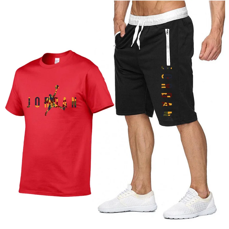 2024 New Summer 100% Cotton Men's T-shirts Shorts 2Pcs Sets Suit Y2K Gym Sportswear Brand Clothes Men's Clothing S-2XL