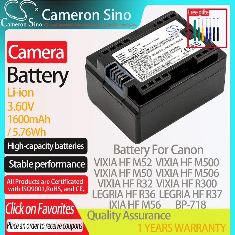 Batteria Cameronsino Per Canon Vixia Hf M52 Legria Hf R36 Vixia Hf M50 Vixia Hf M506 Ixia Hf M56 Adatto Per Canon Bp-718 Batteria Della Fotocamera