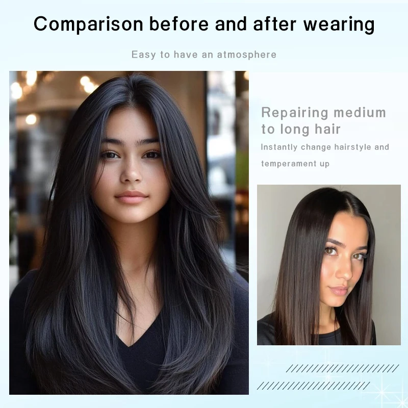 55cm 15X16cm Hairnet Straight Mixed Hair Invisible 3D Toupee Clip in One Piece Hair Extensions Topper for Women Loss