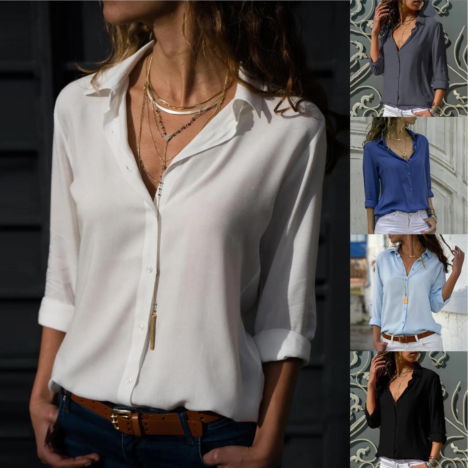Kensie | Elegant Casual Striped Blouse With Turn-Down Collar