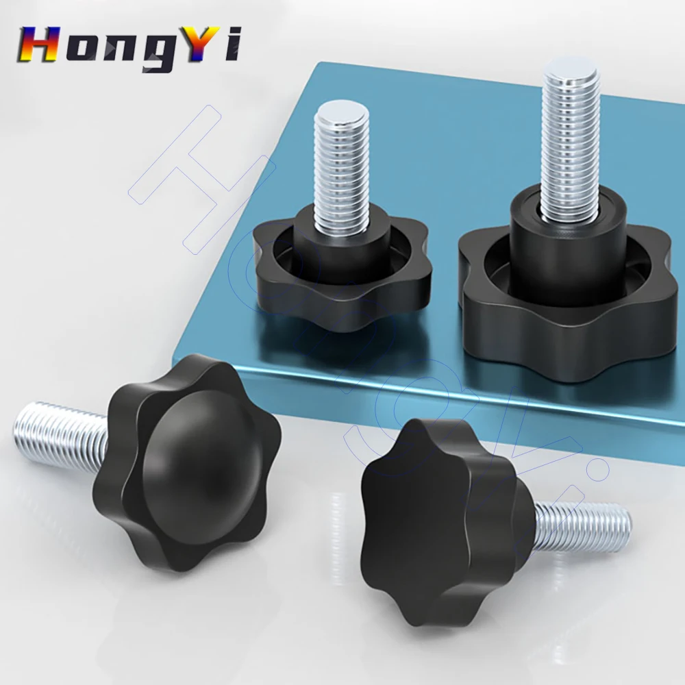 M8 M10 M12 Hand Knob Screws Carbon Steel Thread Clamping D38 D48 Bakelite Six Star Shape Head Bolt Tightening Thumb Screw