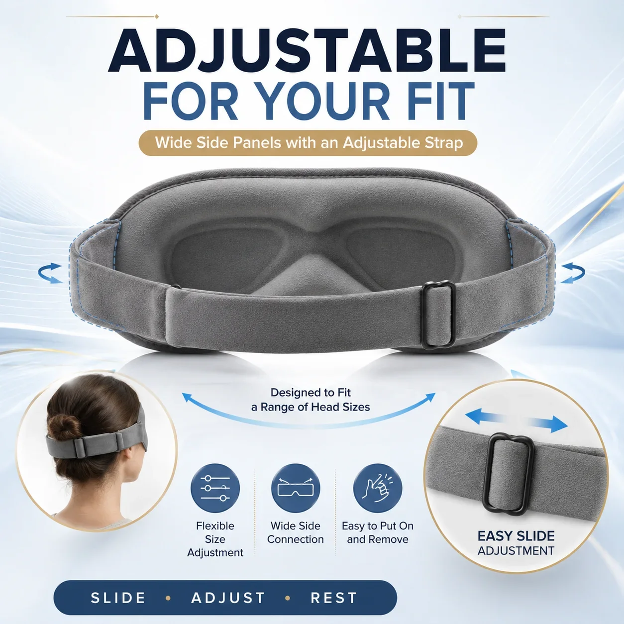Enhanced Memory Foam 3D Sleep Mask - Light-Blocking Contoured Eye Cover with Adjustable Strap for Ultimate Comfort