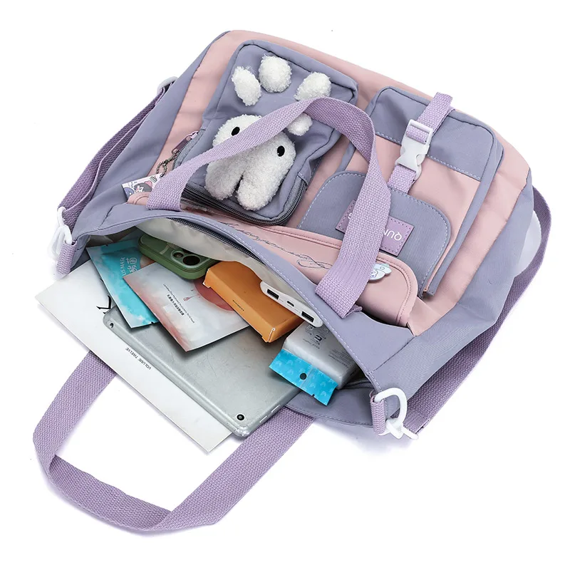 Tote Bag, Student Carrying Book Bag, Female Large Capacity Junior High School Student Tutoring Bag, Crossbody Backpack