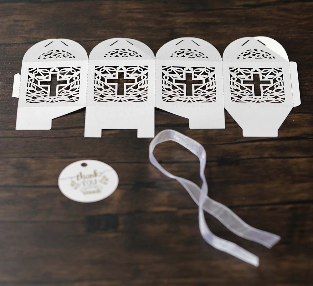 50/20 Stück Kreuz Pralinenschachtel Ostern Gunsten Geschenkverpackung Box mit Rosenkranz Perlen Geburtstag Taufe Hochzeit Kommunion Taufe Dekor – Detail 8