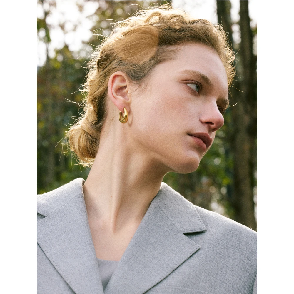 Yhpup Stainless Steel Geometric U-Shape Hoop Earrings 18K Gold PVD Plated