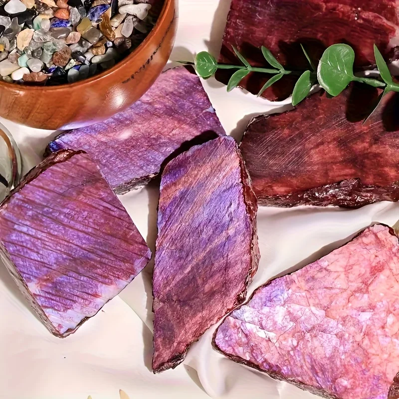 1pc Sparking Red Moonstone Crystal Slice, Vibrant Red Translucent Natural Glossy Stone for Home Decor, Ideal Gift for Lovers