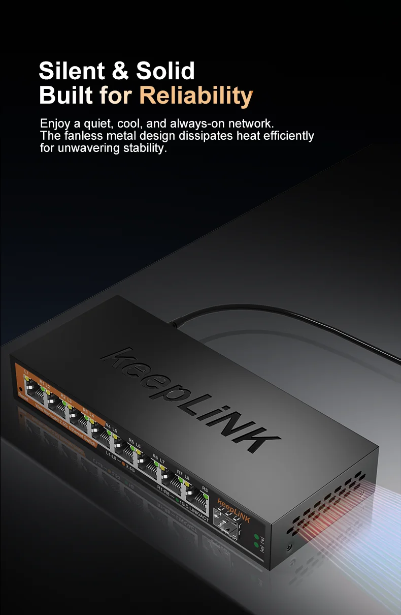 KeepLiNK KP-9000-9XHML-X 9-Port Web-Managed Network Switch | 8 x 2.5Gb RJ45+ 1 x 10Gb SFP+ for Uplink IGMP Snooping