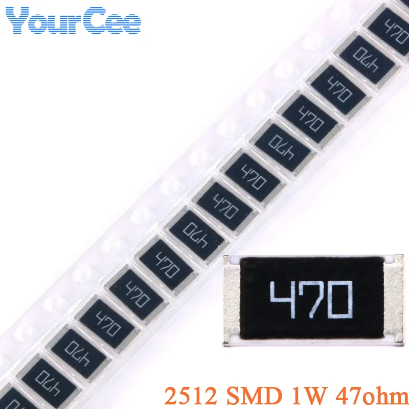 100pcs/10pcs 47ohm 2512 SMD Chip Resistor 47 ohm 47R 470 1W 5% Passive Components Resistance