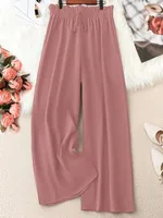 Plus Size 1XL-5XL Women Fashion Solid Color Wide Leg Pants Female Casual  Elegant Drawstring High Waisted Loose Long Trousers - Image 4