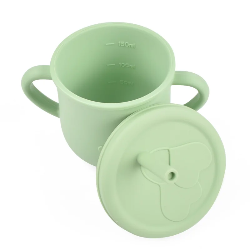 200ML Baby Silicone Cup with Straws Drinkware Baby Drinking Learning Cup Feeding Sippy Cup Anti-Hot Leakproof Silicone Water Cup