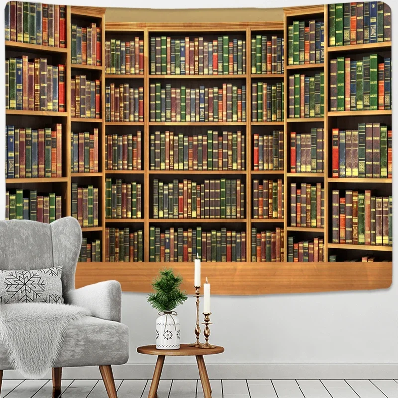 Retro Magic Bookcase Tapestry Mysterious Library Tapestries Wall Hanging Art Throw Tapestries Home Aesthetic Room Decor Mural