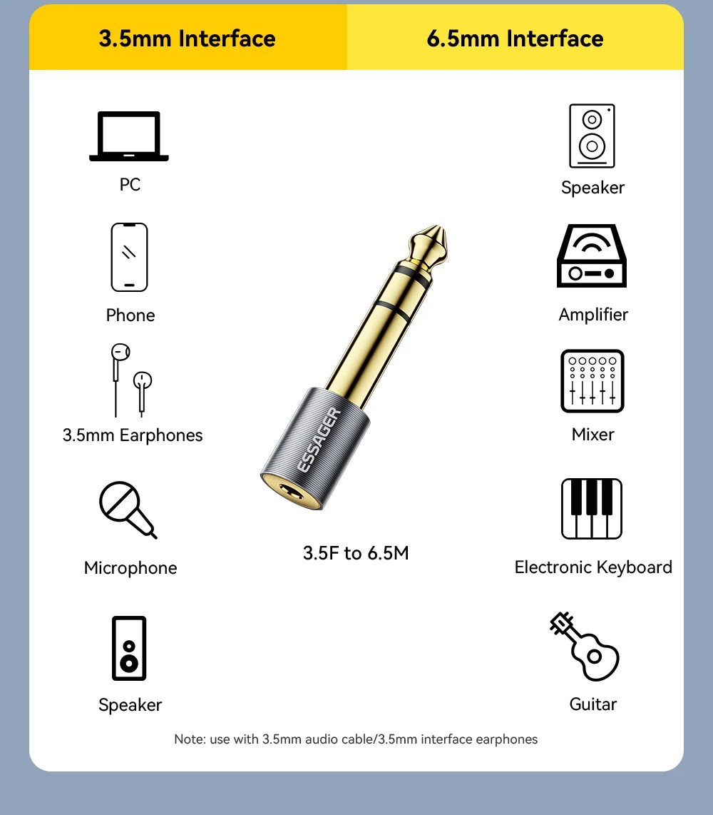 3.5mm To 6.5mm Audio Jack Adapter For Phone PC Earphones Speaker Sound Card Guit