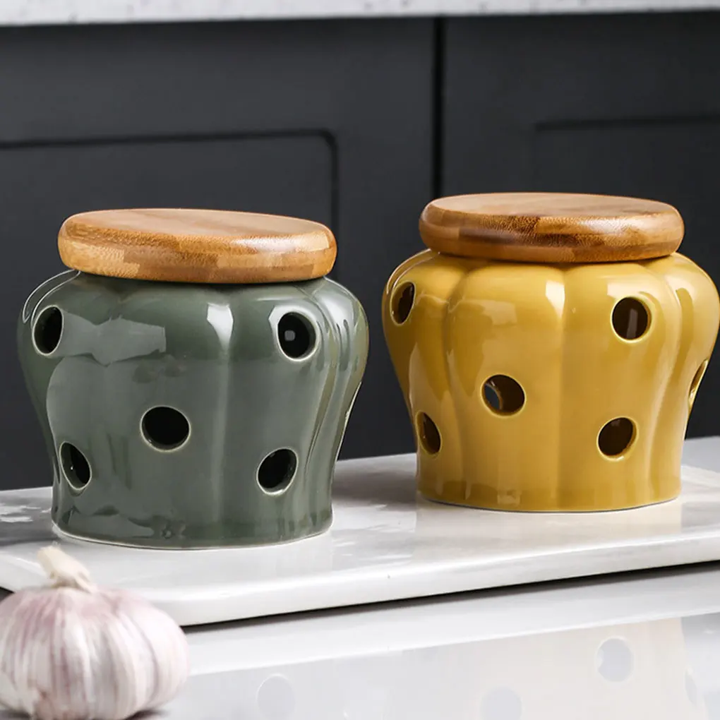Ceramic Garlic Storage Container Ceramic Garlic Storage Jar Easy To Clean Kitchen Organizer Wide Application Hollow Ceramics
