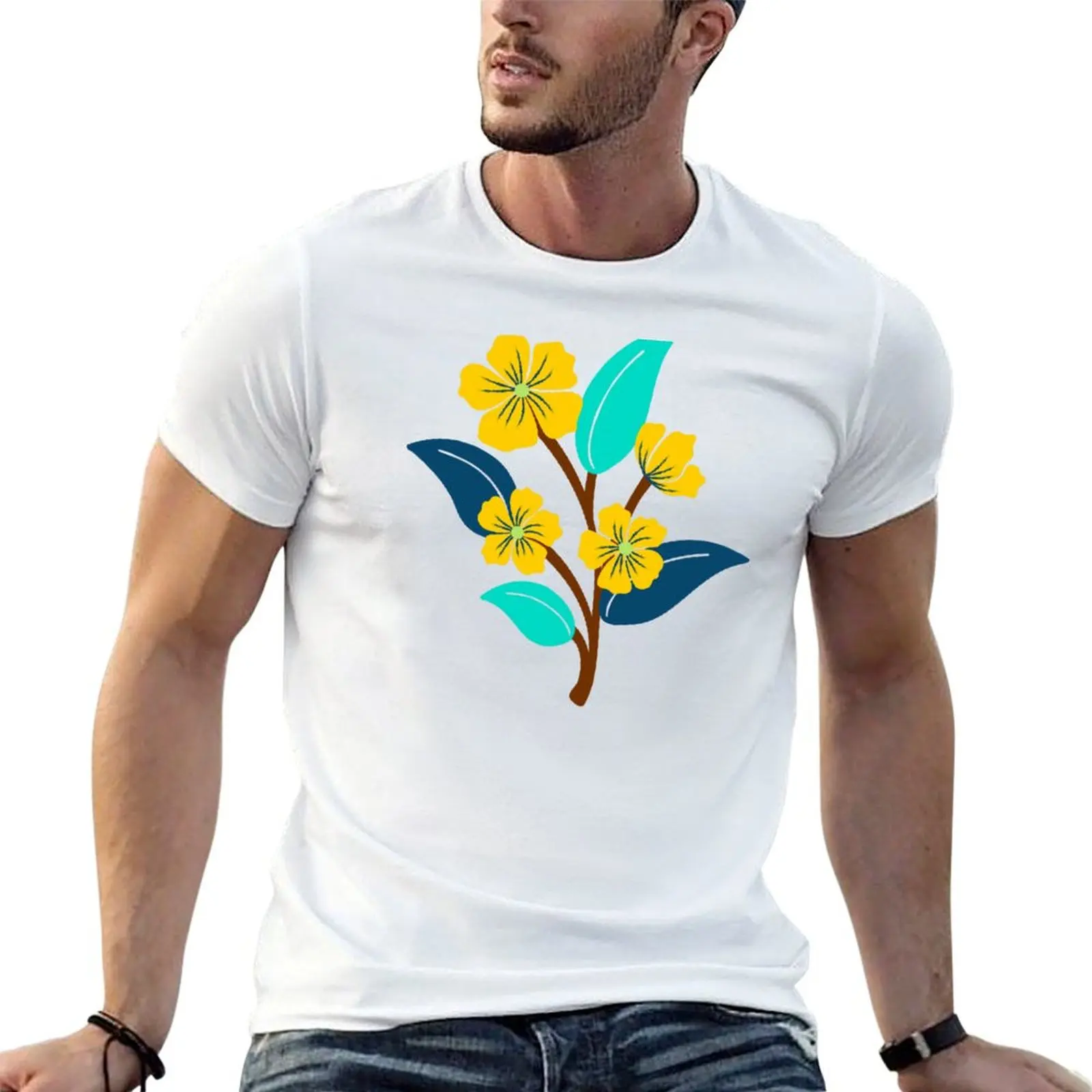 

Boho tossed flower pattern in yellow and blue T-shirt graphics oversizeds mens graphic t-shirts big and tall