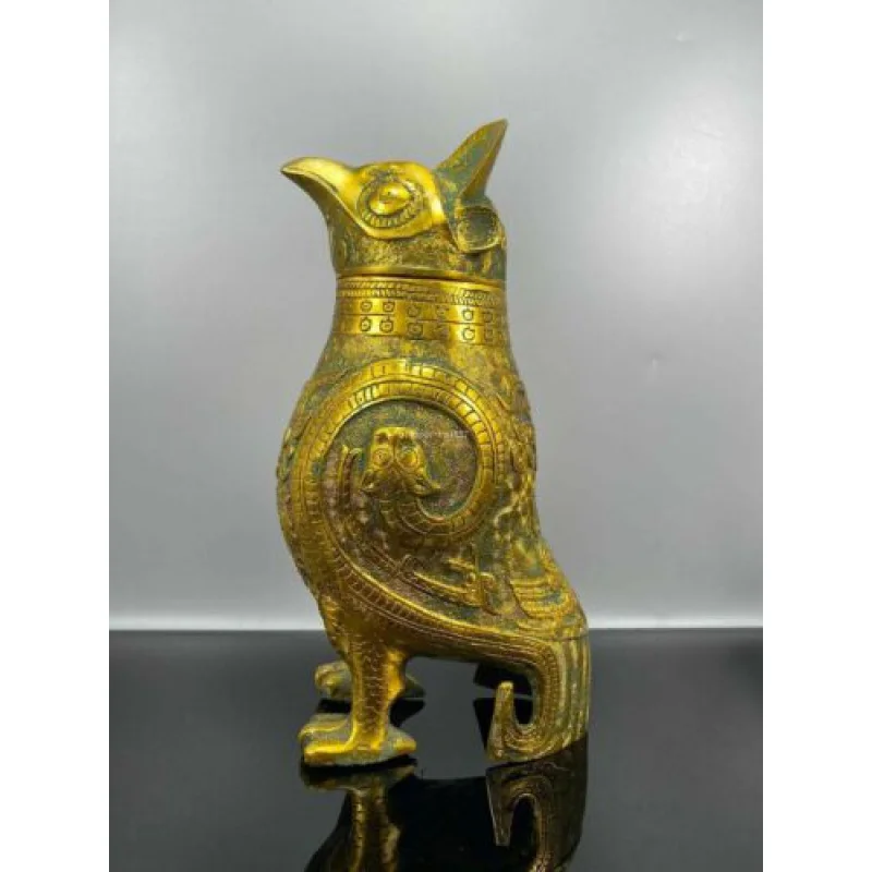 

11-Inch Vintage Bronze Ware Hand Carved Ancient Animal Bird Incense Burner Statue