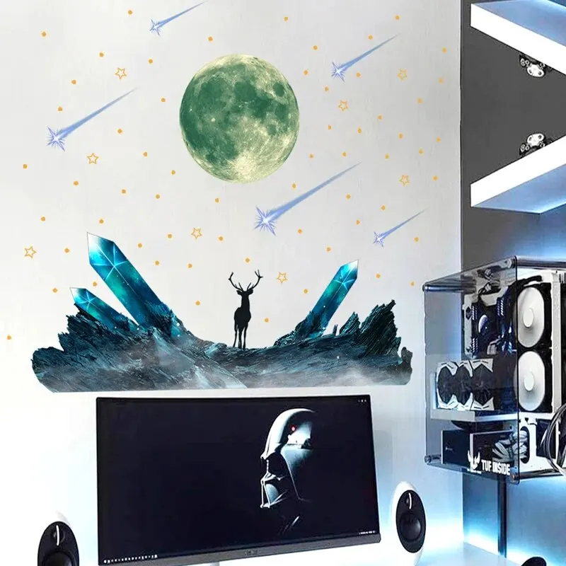 Wall Stickers: Moon Moose Meteor Glow-in-the-dark Stars Bedroom Living Room Luminous Self-adhesive Wall Decal