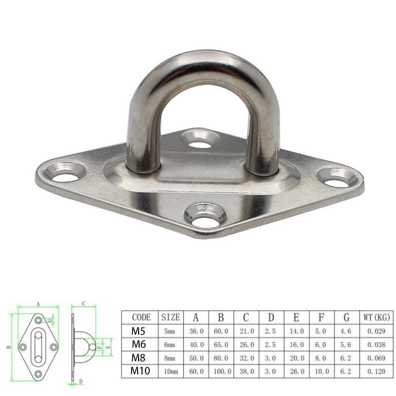 304/316 스테인레스 스틸 천장 벽 마운트 후크, 헤비 듀티 앵커 아이 플레이트, 보트 요가 스윙 해먹, 5mm, 6mm, 8mm, 10mm 전체 용접