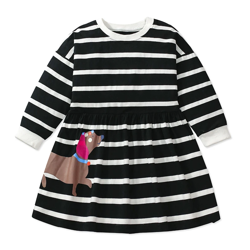 בגדי ילדים בגדי ילדים תינוקות בנות 2025 סתיו אביב כותנה שרוולים ארוכים פסים קרטון כלבים שמלות