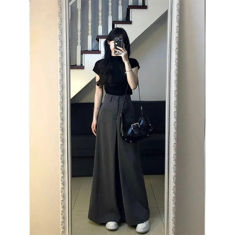 Deeptown Harajuku Spring Oversize Suit Pants Woman Office Ladies Casual Korean Style Baggy Slacks Streetwear Wide Leg Trousers