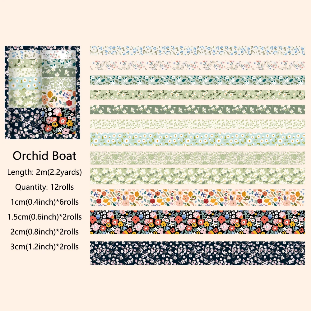 Vintage Floral Washi Tape Set – Decorative Masking Tape for Crafts and Journals (12 Rolls)