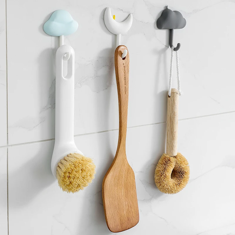 3pcs Cloud Moon Hooks No-punch Non-marking Adhesive Backed Adhesive Hooks Kitchen Bathroom Wall Cute