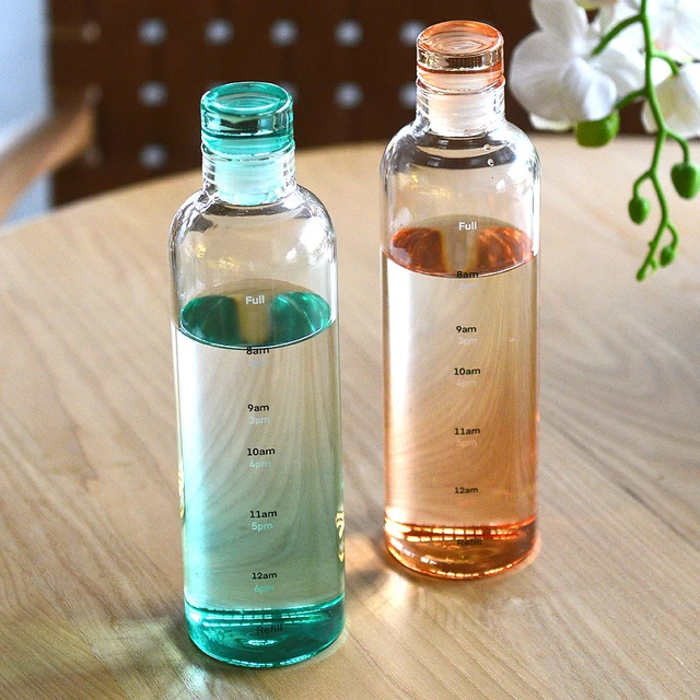 500ml/750ml Large Capacity Glass Water Bottle with Time Marker Cover for Water  Drink Transparent Milk Juice Simple Cup