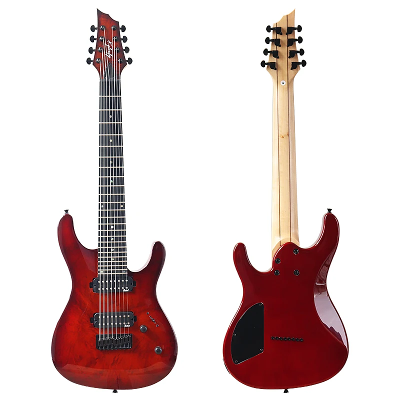 Tree Burl Top 8 String Electric Guitar Okoume Wood Body 39 Inch 7 String 24 Frets Electric Guitarra 5 Piece Of Combine Neck acoustic electric guitar,acoustic guitar,headless electric guitar,classical guitar,electric bass guitar