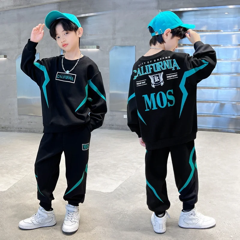 

Boys Contrast Alphabet Lightning Sweatshirt+Sweatpant Sets Children Tracksuit Kids Outfits Jumper Pant Jogger Set For 5-15 Years