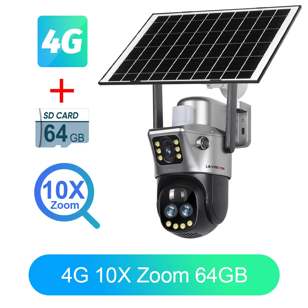 LS VISION 4K 8MP كاميرا شمسية لاسلكية 10X Zoom 4G...