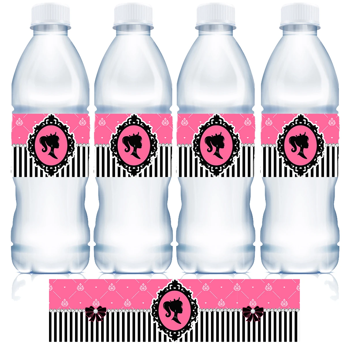 Barbie Pink Girl Princess Water Bottle Label Stickers decorazione della tavola forniture per feste di compleanno per ragazzi Baby Shower regali giocattoli