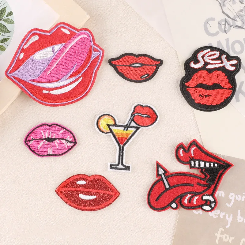 

Red lips Embroidered Patch for Clothing Iron on Sew Applique Fabric Clothes Badge Garment DIY Apparel Accessories