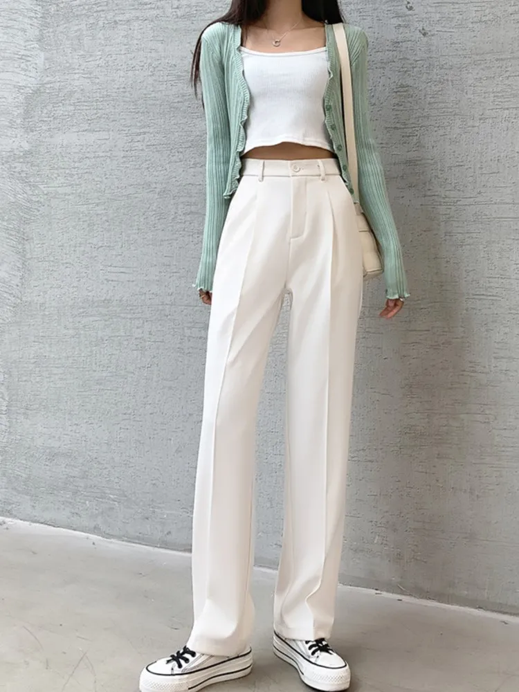 

Office Lady Casual Black White Wide Leg Pants Workwear Spring Autumn Loose High Waist Suits Trousers Female