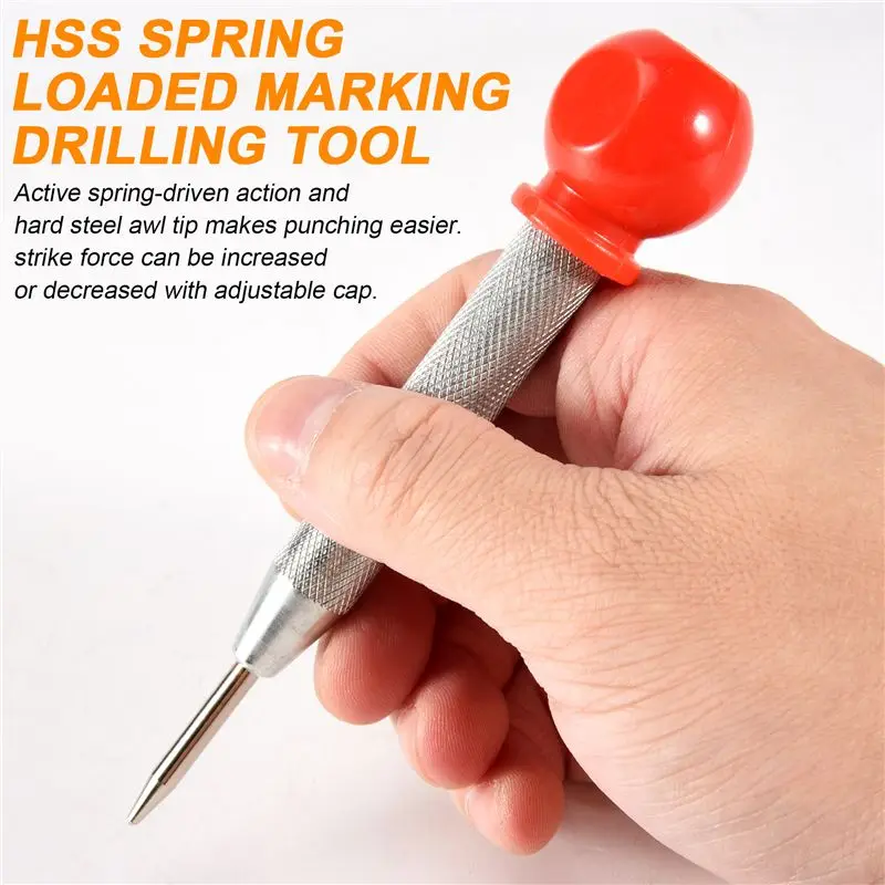 A34R 1Pcs HSS 센터 펀치 스테이터 펀칭 자동 센터 핀 펀치 스프링 장착 마킹 드릴링 도구(보호 슬리브 포함)