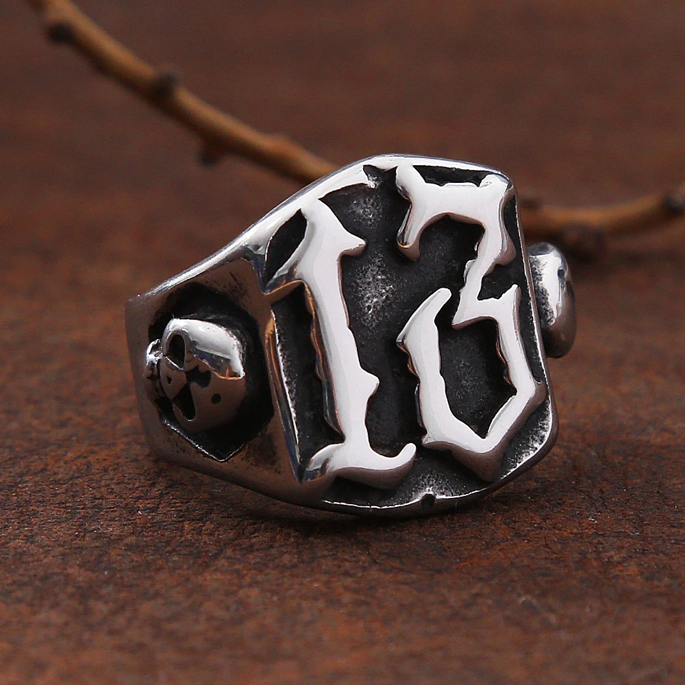 Fashion Retro Punk Hip Hop Men's Lucky Number Ring 316L Stainless