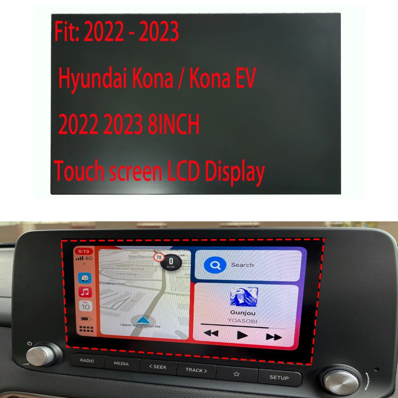 

Replacement LCD Display Touch screen For Hyundai Kona / Kona EV 2022 2023 8INCH DA333J9EP 96160-K4600