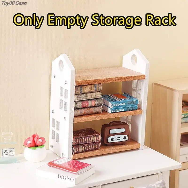 

1PC 1:12 Dollhouse Miniature Bookshelf Three-tier Storage Rack Display Stand Furniture Model Decor Toy Doll House Accessories