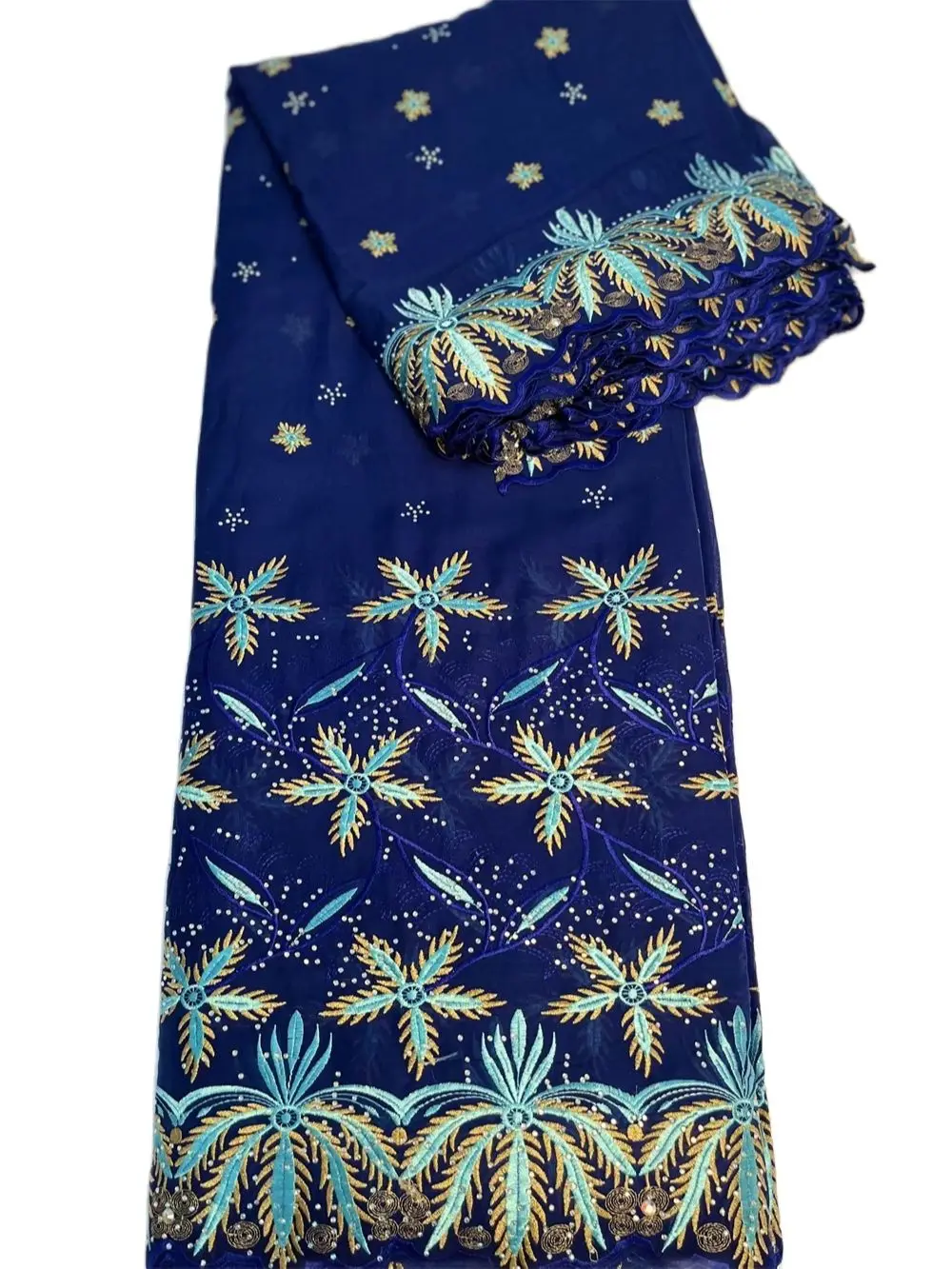 

100% Cotton Fabric Blue Nigerian Lace Fabric Wedding Bridal Lace Fabric 5 Yards For Wedding Clothes