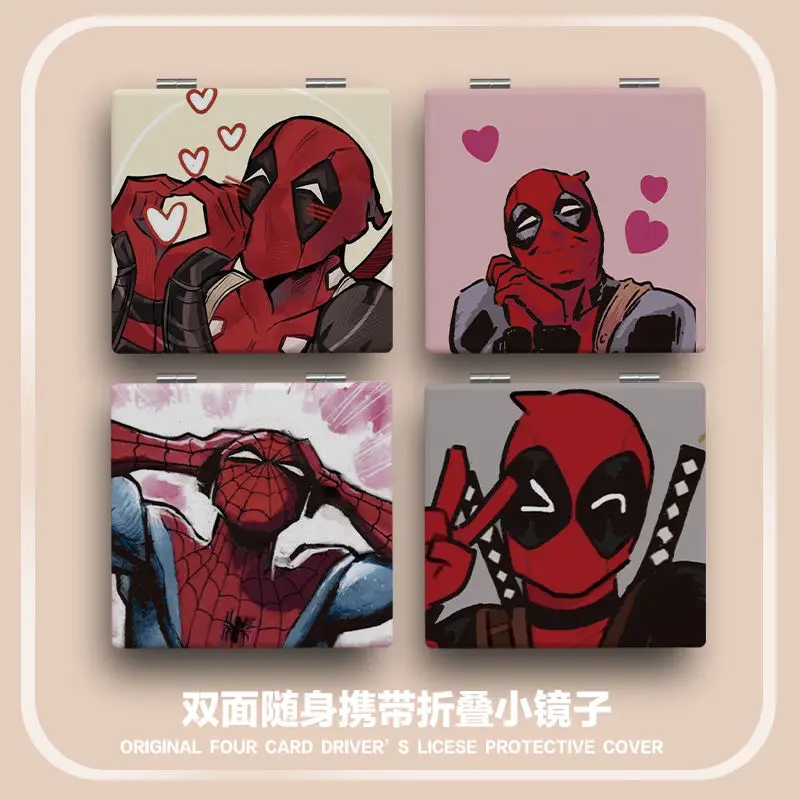 

New Marvel Spider-Man Deadpool Anime Cartoon Cute Mini Folding Mirror Creative Personality Funny Makeup Mirror Gift Wholesale