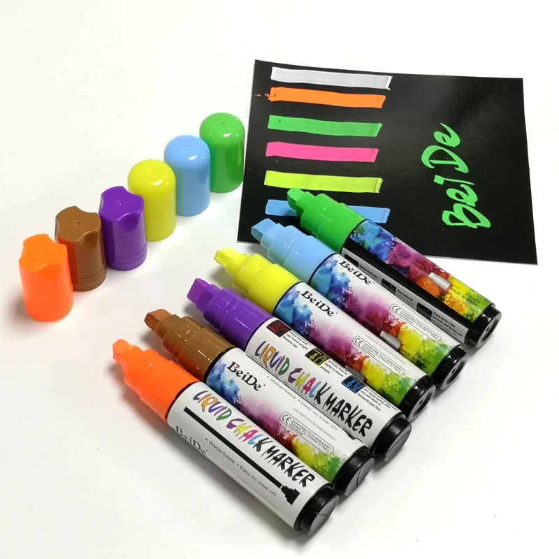 8 Colors Erasable Liquid Chalk Marker 10mm Reversible Rectangular Tip Highlighter Fluorescent Neon Pen images - 6