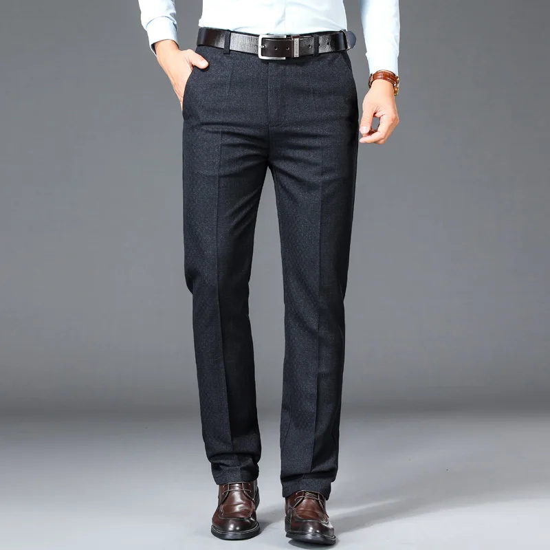 Men's Spring Autumn Solid High Waist Button Pockets Zipper Casual Suit Workwear Formal Trousers Fashion england style Pants 2