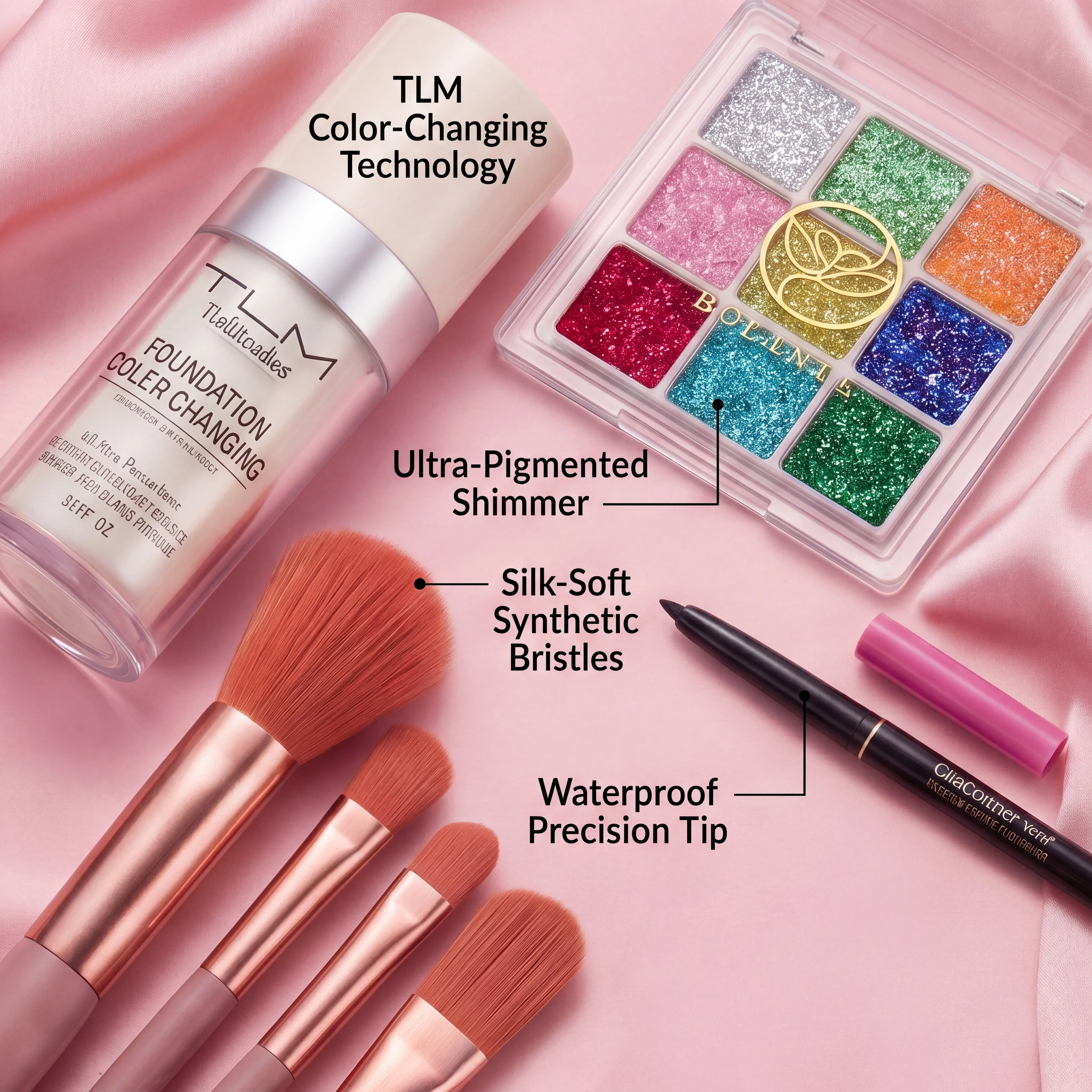 TLM FULL 18‑PIECE MAKEUP COMBO KIT, BEGINNER MAKEUP GIFT BOX, INCLUDES EYESHADOW PALETTE, GLITTER SEQUINS, MAKEUP BRUSHES, LIQUID FOUNDATION, MAKEUP PRIMER, CLEANSING CREAM, EYEBROW PENCIL, EYEBROW TRIMMER, PERFECT FOR VALENTINE'S DAY GIFT. 4
