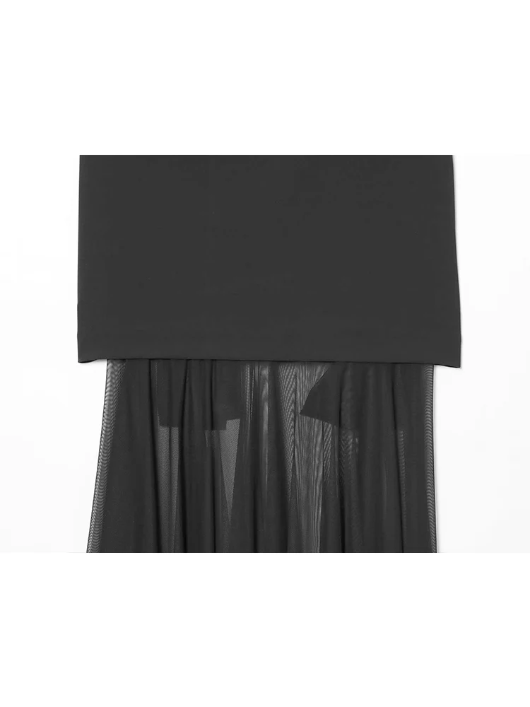 Women's Solid Mesh Spliced Long Dress Fashion Strapless Sexy See Through Slim Fit Sleeveless Party Wear 2026 New Elegant