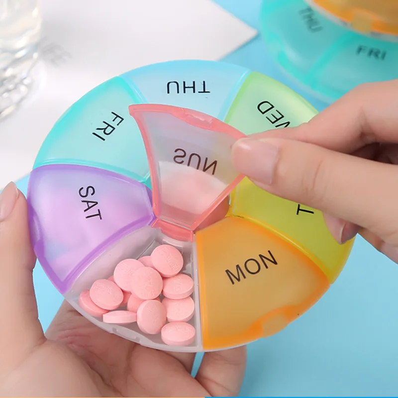 Compact Round Pill Case - 7-Day Portable Tablet Organizer & Travel Storage Container