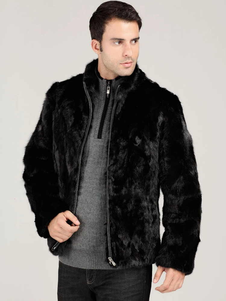 Winter Thick Warm Men Faux Fur Coat Zipper Lapel Long Sleeve Casual Loose Trench Coat Luxury Brand Fur Coats Black