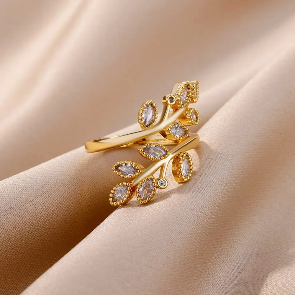 Zircon Tree Branch Ring for Women, Elegant Stainless Steel Jewelry