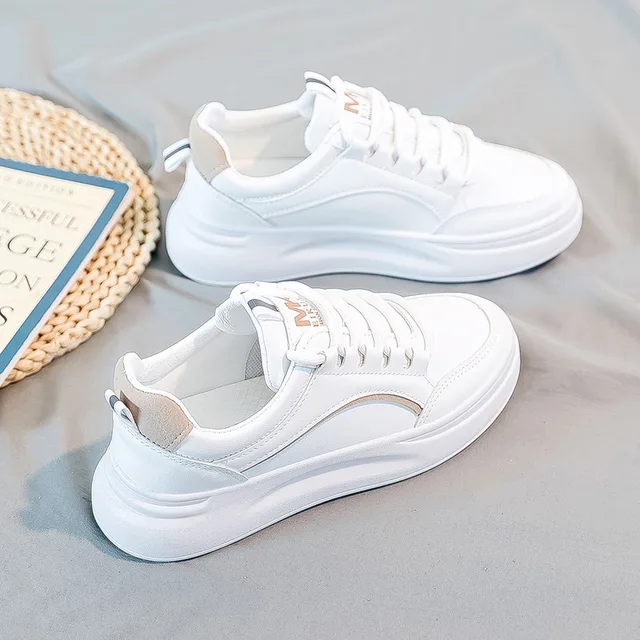 Zapatillas deportivas blancas para mujer, calzado de suela gruesa, informales, combinan con todo, para jóvenes y estudiantes - Image 3