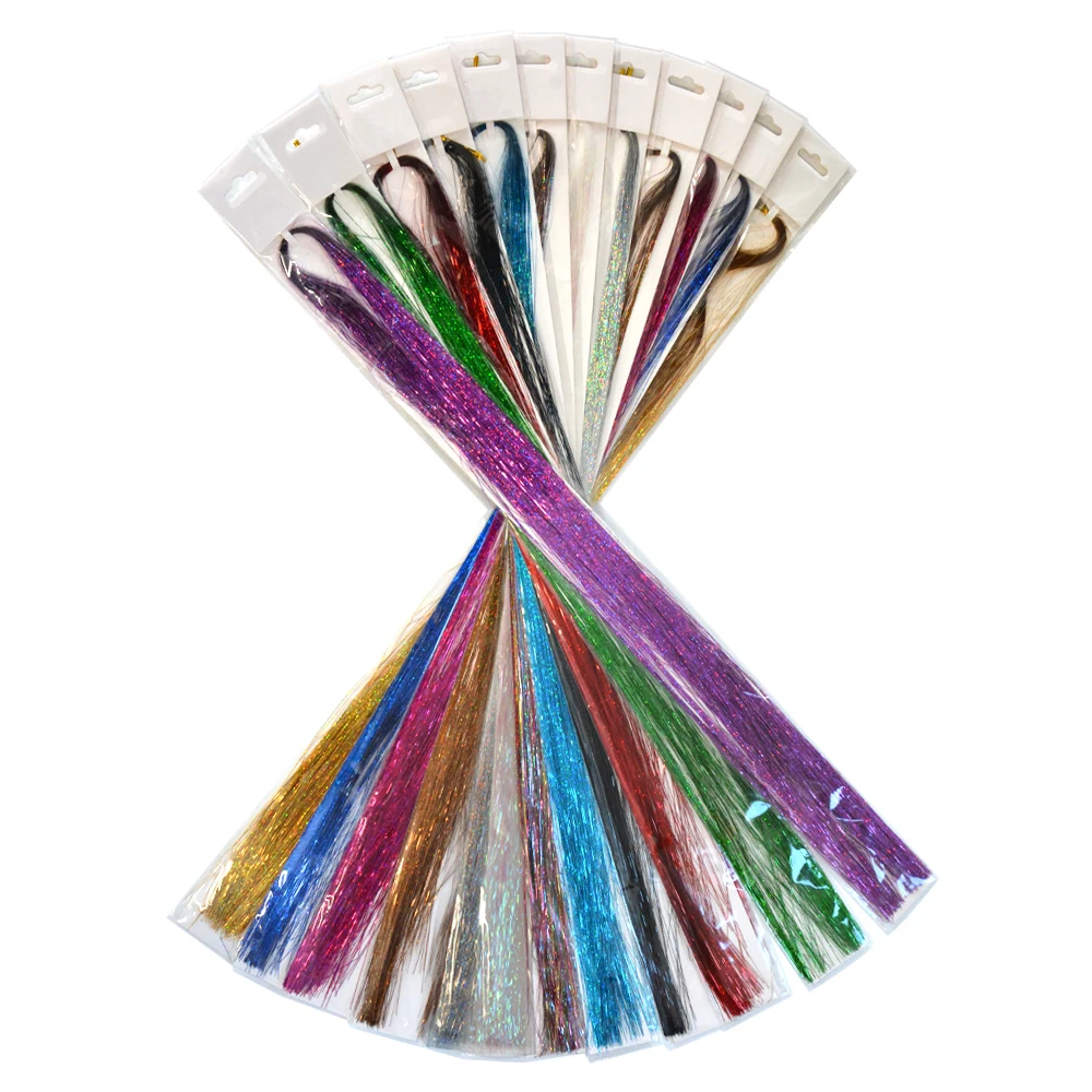 47 Inches Shiny Hair Tinsel 200 Strands/Pack Sparkle Glitter Hair Extensions Tool for Braiding Women Girls Hair Accessories