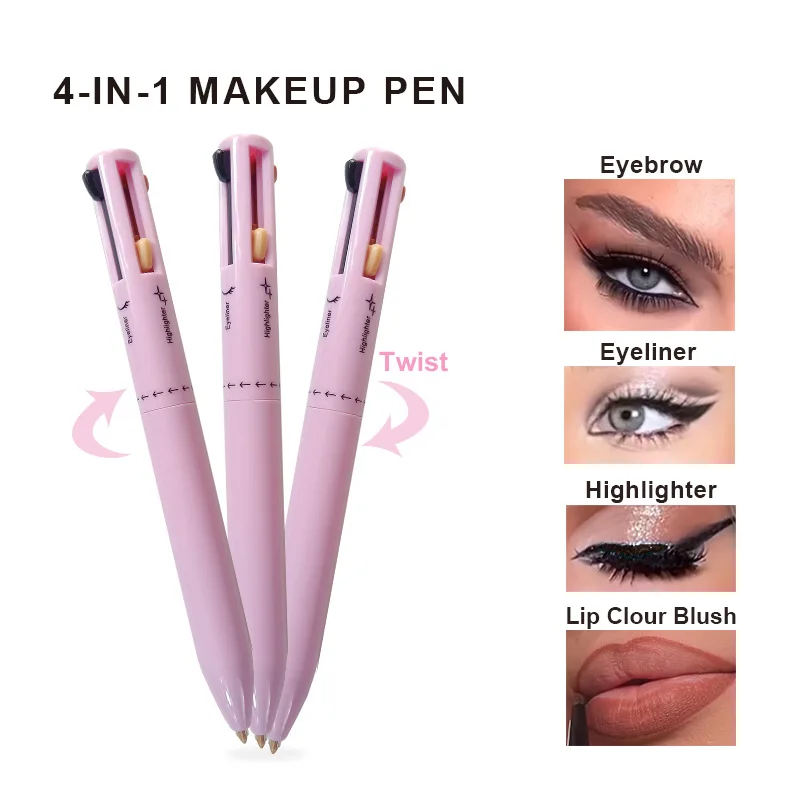 4-in-1 Cosmetic Pen (Eyeliner Pen, Eyebrow Pencil, Lipliner, Fluorescent pen), Multi-Functional Portable Beauty Products Makeup