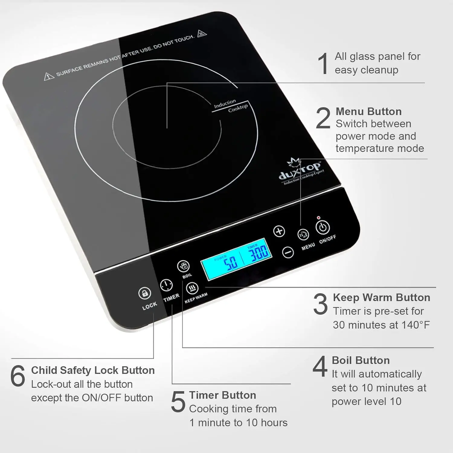 Portable Induction Cooktop Burner, Induction Hot Plate with LCD Sensor Touch 1800 Watts, Silver 9600LS/BT-200DZ