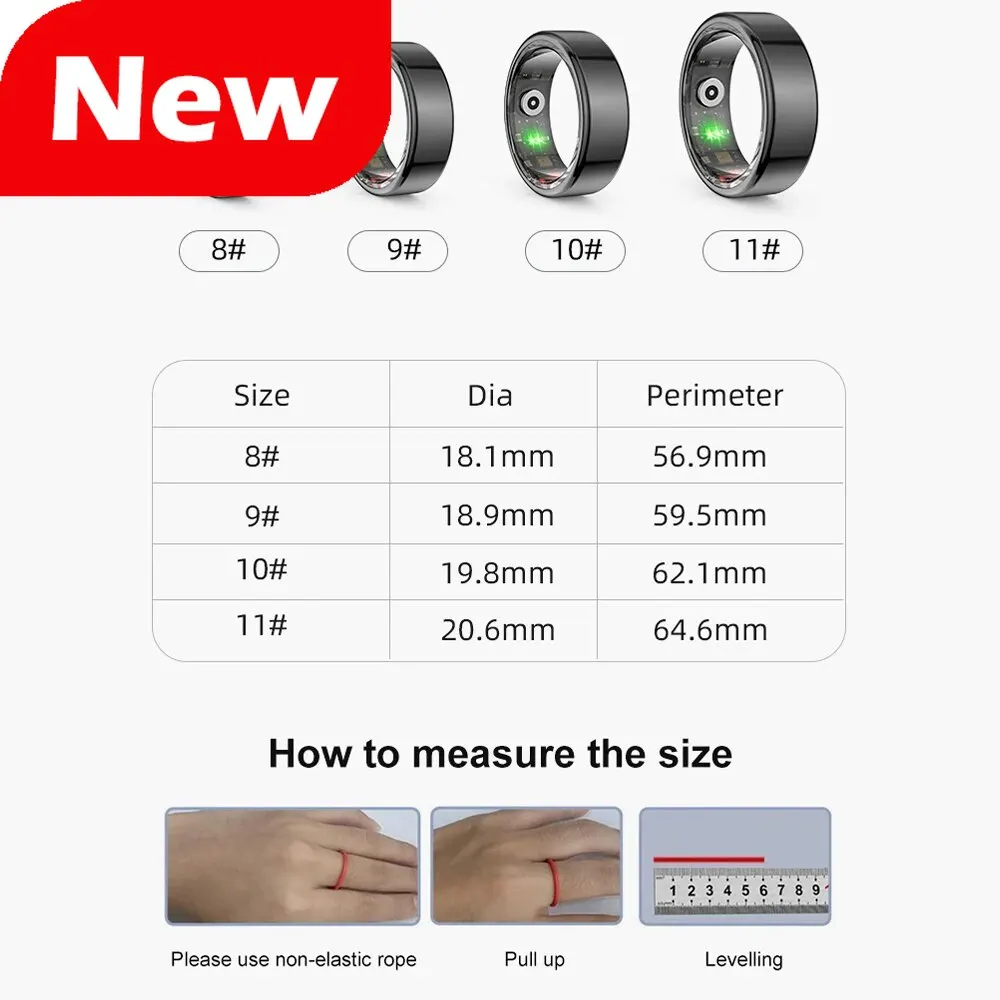 R02 Smart Ring Military Grade Titanium Steel Shell Health Monitoring IP68 & 3ATM Waterproof Multi-sport Modes 6